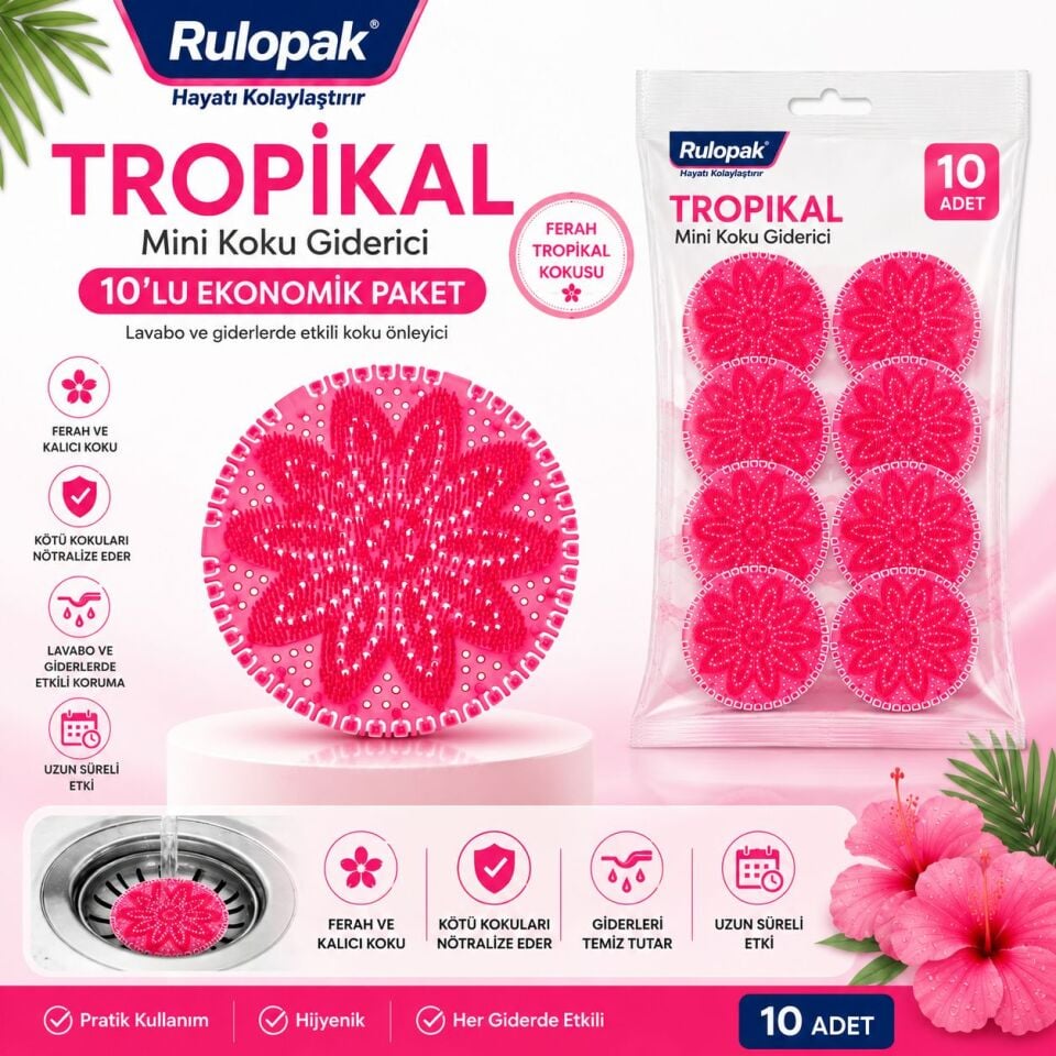 Rulopak Mini Pisuvar Süzgeci Koku Giderici 10 Adet Tropikal