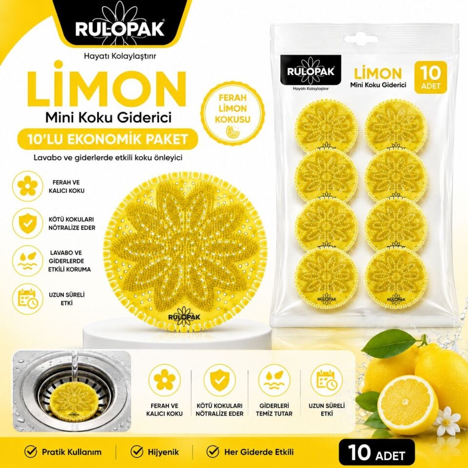 Rulopak Mini Pisuvar Süzgeci Koku Giderici 10 Adet Limon