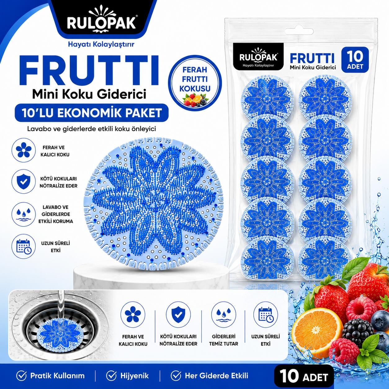 Rulopak Mini Pisuvar Süzgeci Koku Giderici 10 Adet Frutti